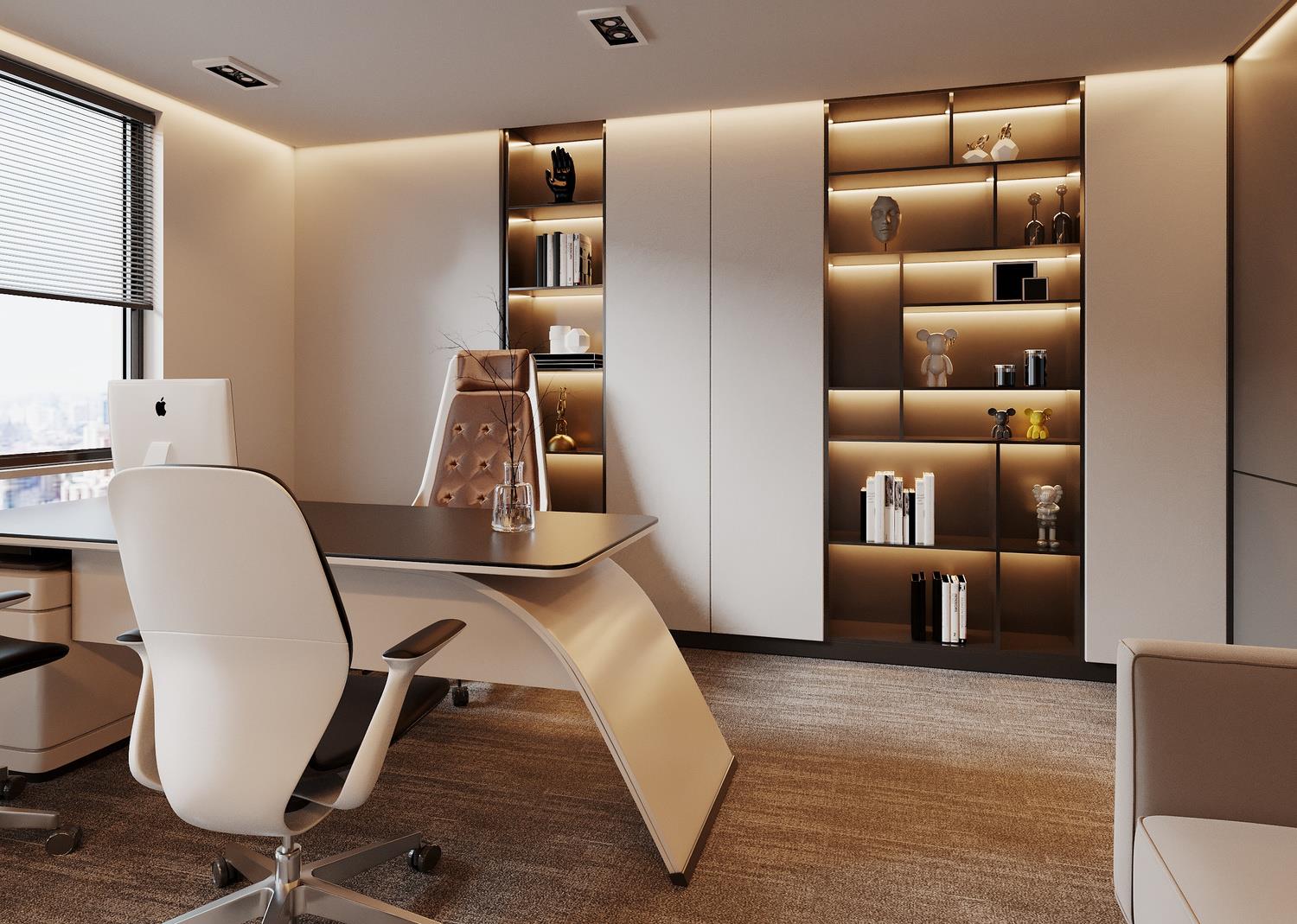 Executive office with sculptural desk