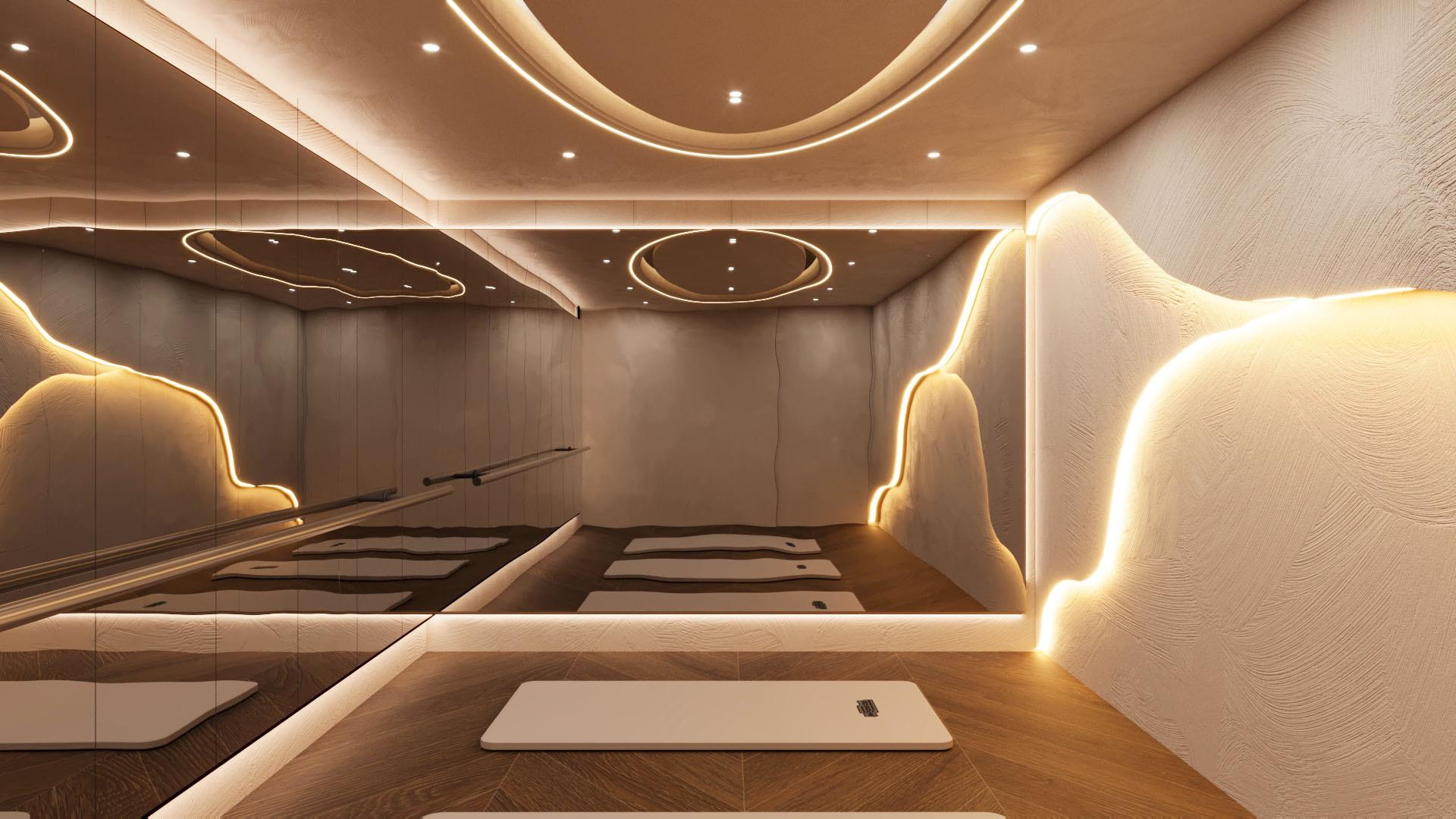 Modern lounge with timber slat ceiling